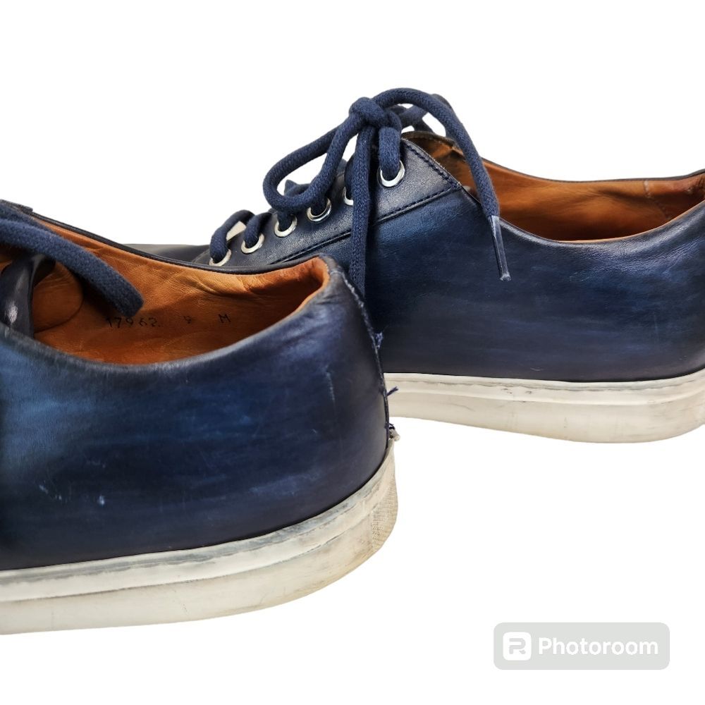 Magnanni Mens Navy Blue Leather Low Top Casual Lace Up Sneakers 9M - Picture 6 of 10